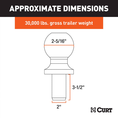 CURT 40088 2-5/16 Trailer Ball (2 x 3-1/2 Shank, 30,000 lbs., Raw Steel)