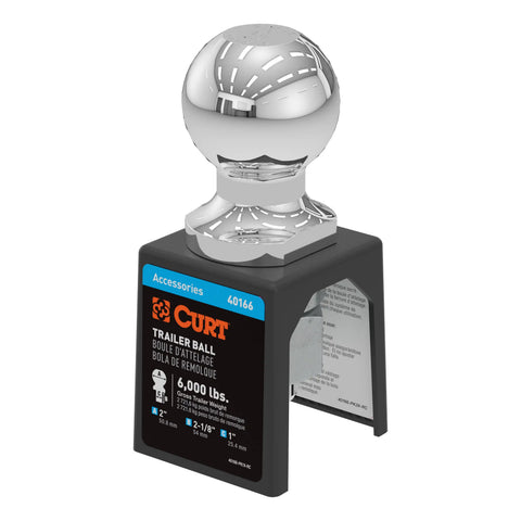 CURT 40166 2 Trailer Ball (1 x 2-1/8 Shank, 6,000 lbs., Chrome, Packaged)