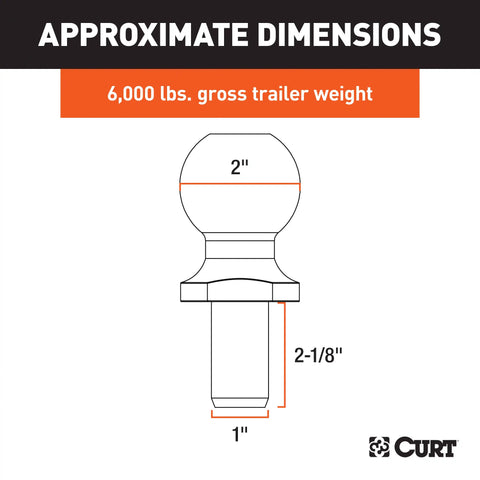 CURT 40166 2 Trailer Ball (1 x 2-1/8 Shank, 6,000 lbs., Chrome, Packaged)