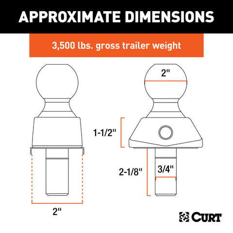 CURT 40246 RockerBall 2 Cushion Hitch Trailer Ball (3/4 Shank, 3,500 lbs, Packaged)