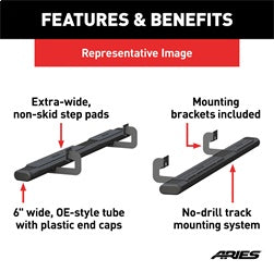 ARIES 4445007 - 6 x 75 Black Aluminum Oval Side Bars, Select Chevrolet Silverado, GMC Sierra