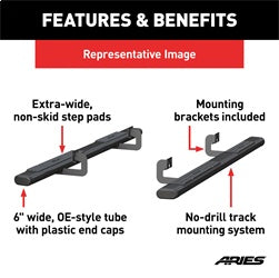 ARIES 4445013 - 6 x 85-Inch Oval Black Aluminum Nerf Bars, Select Dodge Ram 1500
