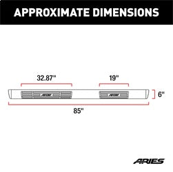 ARIES 4445025 - 6 x 85 Black Aluminum Oval Side Bars, Select Ford F-250, F-350, F-450, F-550