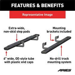 ARIES 4445027 - 6 x 91 Black Aluminum Oval Side Bars, Select Ford F-Series