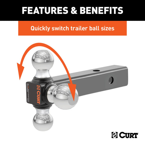 CURT 45001 Multi-Ball Mount (2 Hollow Shank, 1-7/8", 2 & 2-5/16 Chrome Balls)