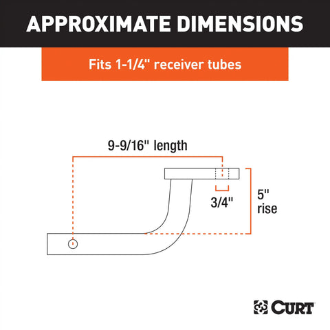 CURT 45024 Class 1 Ball Mount (1-1/4 Shank, 2,000 lbs., 5 Rise, 9-9/16 Long)