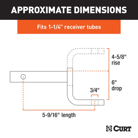 CURT 45028 Class 1 Ball Mount (1-1/4 Shank, 2,000 lbs., 6 Drop, 5-9/16 Long)