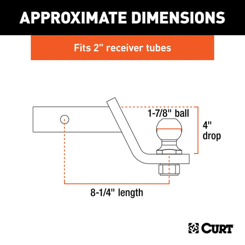 CURT 45055 Loaded Ball Mount with 1-7/8 (2 Shank, 3,500 lbs., 4 Drop)
