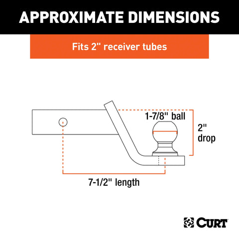 CURT 45131 Fusion Ball Mount with 1-7/8 (2 Shank, 5,000 lbs., 2 Drop)