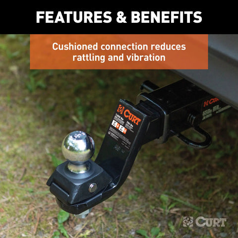 CURT 45143 RockerBall Cushion Hitch with 2 Ball (2 Shank, 7,500 lbs., 3 Drop)