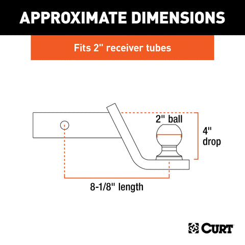CURT 45154 Fusion Ball Mount with 2 (2 Shank, 7,500 lbs., 4 Drop)