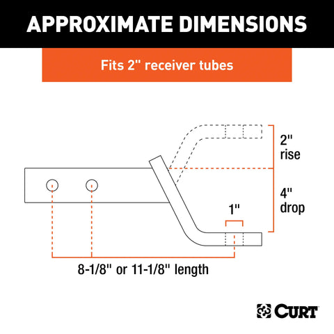 CURT 45230 Dual-Length Ball Mount (2 Shank, 7,500 lbs., 4 Drop, 8-1/8 or 11-1/8 Long)