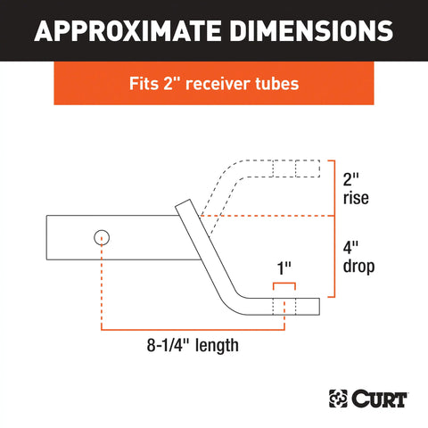 CURT 45296 Class 3 Ball Mount (2 Shank, 7,500 lbs., 4 Drop, 8-1/4 Long, Chrome)