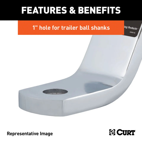 CURT 45296 Class 3 Ball Mount (2 Shank, 7,500 lbs., 4 Drop, 8-1/4 Long, Chrome)