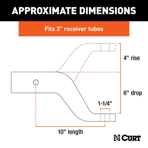 CURT 45431 Industrial Duty Forged Ball Mount (3 Shank, 21,000 lbs., 6 Drop, 10 Long)