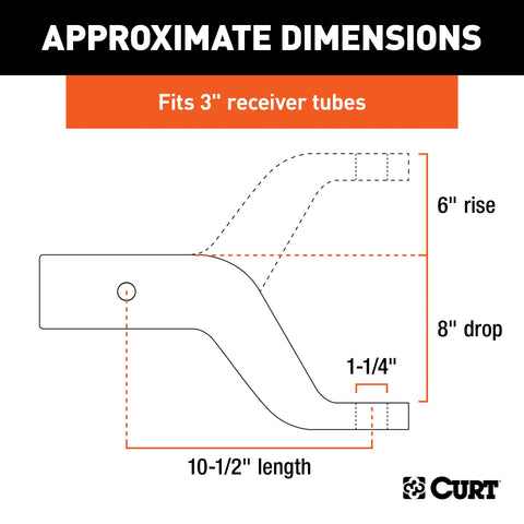 CURT 45432 Industrial Duty Forged Ball Mount (3 Shank, 21,000 lbs., 8 Drop, 10-1/2 Long)
