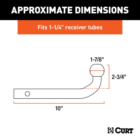 CURT 45551 Euro Mount (1-7/8 Ball, 1-1/4 Shank, 3,500 lbs., 2-3/4 High, 10 Long)