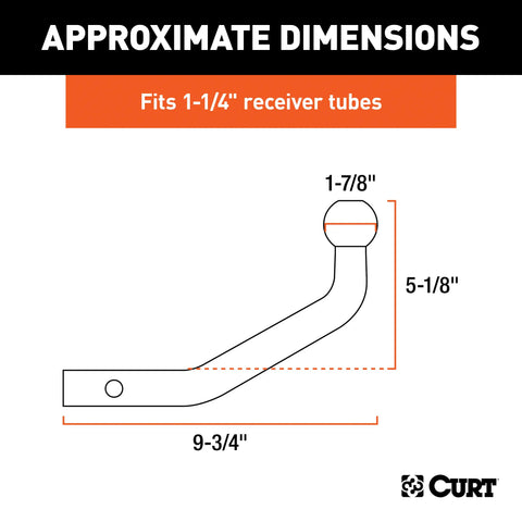 CURT 45561 Euro Mount (1-7/8 Ball, 1-1/4 Shank, 3,500 lbs., 5-1/8 High, 9-3/4 Long)