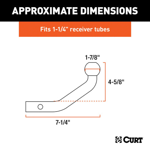 CURT 45571 Euro Mount (1-7/8 Ball, 1-1/4 Shank, 3,500 lbs., 4-5/8 High, 7-1/4 Long)