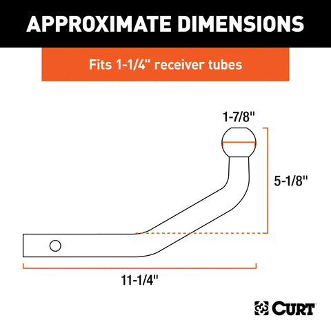CURT 45591 Euro Mount (1-7/8 Ball, 1-1/4 Shank, 3,500 lbs., 5-1/8 High, 11-1/4 Long)