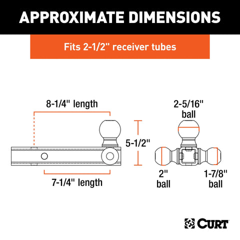 CURT 45651 Multi-Ball Mount (2-1/2 Hollow Shank, 1-7/8", 2 & 2-5/16 Black Balls)
