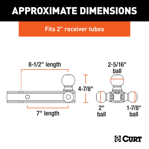 CURT 45652 - Multi-Ball Mount (2in. Hollow Shank 1-7/8in. 2in./2-5/16in. Black Balls)