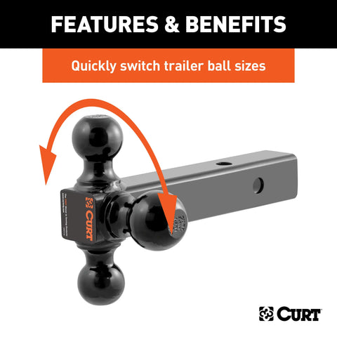 CURT 45652 - Multi-Ball Mount (2in. Hollow Shank 1-7/8in. 2in./2-5/16in. Black Balls)