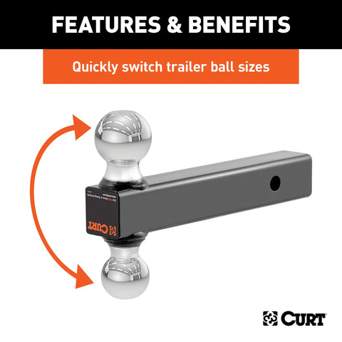 CURT 45665 Multi-Ball Mount (2 Solid Shank, 2 & 2-5/16 Chrome Balls)