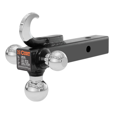 CURT 45675 Multi-Ball Mount with Hook (2 Solid Shank, 1-7/8", 2 & 2-5/16 Chrome Balls)
