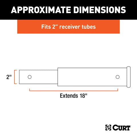 CURT 45796 18-Inch Long Trailer Hitch Extension for 2-Inch Receiver, 3,500 lbs