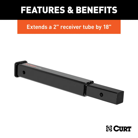 CURT 45796 18-Inch Long Trailer Hitch Extension for 2-Inch Receiver, 3,500 lbs