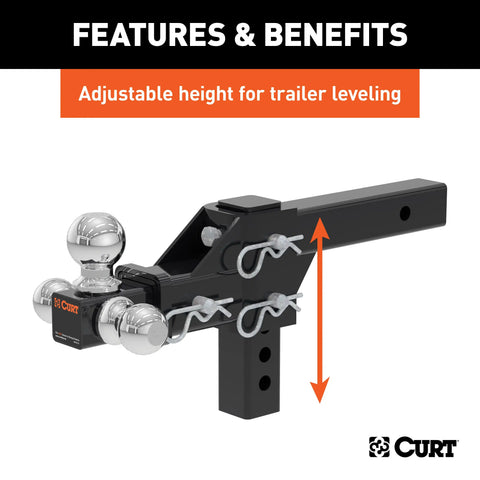 CURT 45799 Adjustable Tri-Ball Mount (2 Shank, 1-7/8", 2 & 2-5/16 Balls)