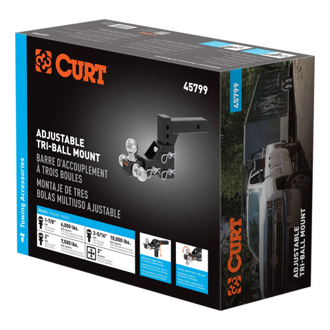 CURT 45799 Adjustable Tri-Ball Mount (2 Shank, 1-7/8", 2 & 2-5/16 Balls)