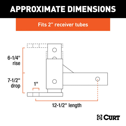 CURT 45812 Adjustable Ball Mount (2 Shank, 1 Hole)