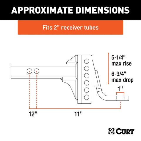 CURT 45901 Adjustable Channel Mount with 1 Ball Hole (2 Shank, 6,000 lbs., 6-3/4 Drop)