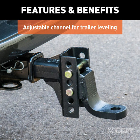 CURT 45901 Adjustable Channel Mount with 1 Ball Hole (2 Shank, 6,000 lbs., 6-3/4 Drop)