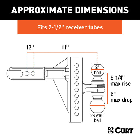 CURT 45902 Adjustable Channel Mount with Dual Ball (2-1/2 Shank, 20,000 lbs., 6 Drop)