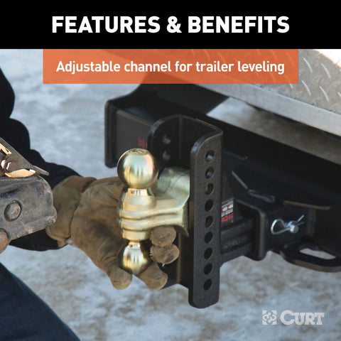 CURT 45902 Adjustable Channel Mount with Dual Ball (2-1/2 Shank, 20,000 lbs., 6 Drop)