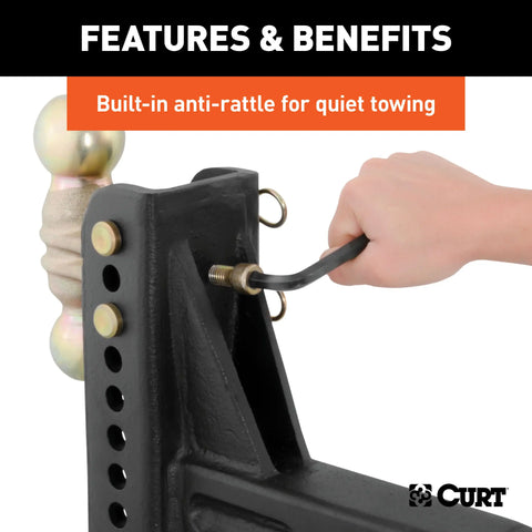 CURT 45902 Adjustable Channel Mount with Dual Ball (2-1/2 Shank, 20,000 lbs., 6 Drop)