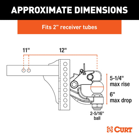 CURT 45907 Adjustable Channel Mount with 2-5/16 Ball & Pintle (2 Shank, 13,000 lbs.)