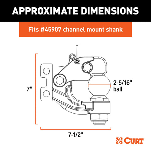 CURT 45920 Replacement Channel Mount Ball & Pintle Hitch (2-5/16 Ball, 13,000 lbs.)