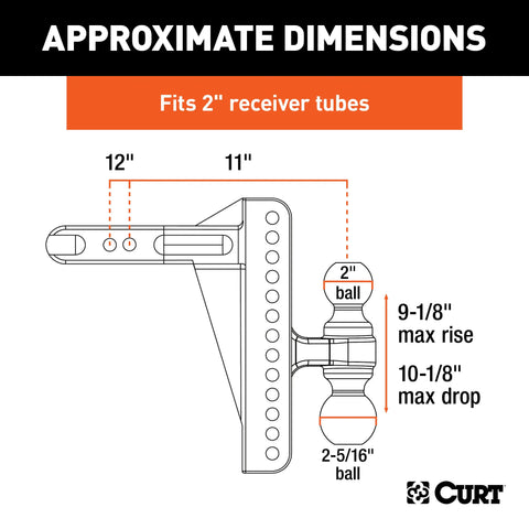 CURT 45926 Adjustable Channel Mount with Dual Ball (2 Shank, 14,000 lbs., 10-1/8 Drop)