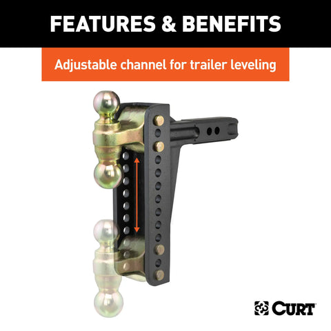 CURT 45926 Adjustable Channel Mount with Dual Ball (2 Shank, 14,000 lbs., 10-1/8 Drop)