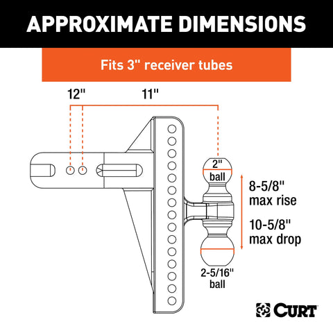 CURT 45928 - Adjustable Channel Mount with Dual Ball (3in. Shank 21000 lbs. 10-5/8in. Drop
