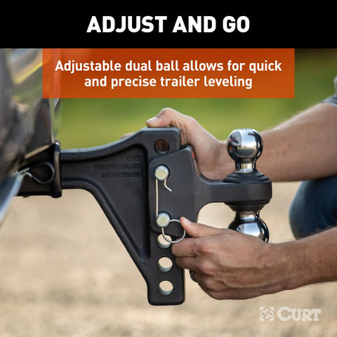 CURT 45935 Adjustable Trailer Hitch Ball Mount with Dual Ball, 2 Shank, 15K