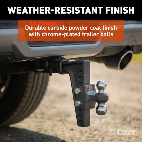 CURT 45936 Deep-Drop Adjustable Trailer Hitch Ball Mount with Dual Ball, 2 Shank, 15K