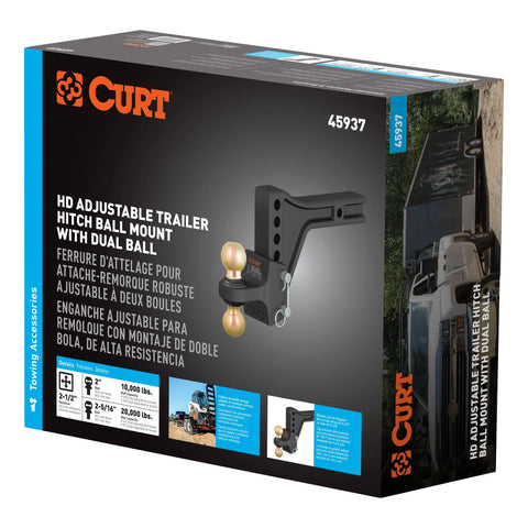 CURT 45937 HD Adjustable Trailer Hitch Ball Mount with Dual Ball, 2-1/2 Shank, 20K