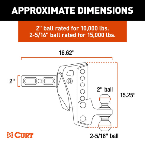 CURT 45951 Rebellion XD Adjustable Cushion Hitch (2 Shank, 2", 2-5/16 Balls, 15K)