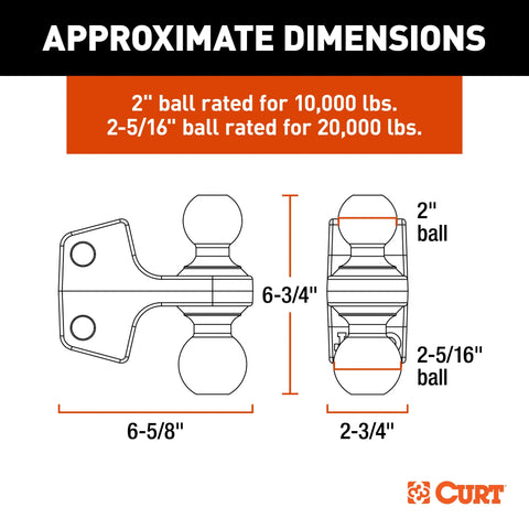 CURT 45953 Replacement Rebellion XD Dual Ball, 2, 2-5/16-Inch, Up to 20K