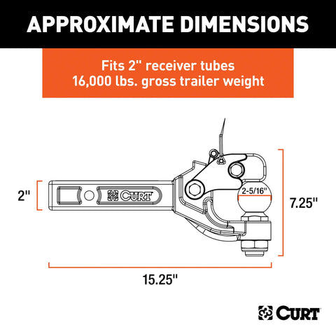 CURT 48006 Receiver-Mount Ball & Pintle Hitch (2 Shank, 2-5/16 Ball, 12,000 lbs.)